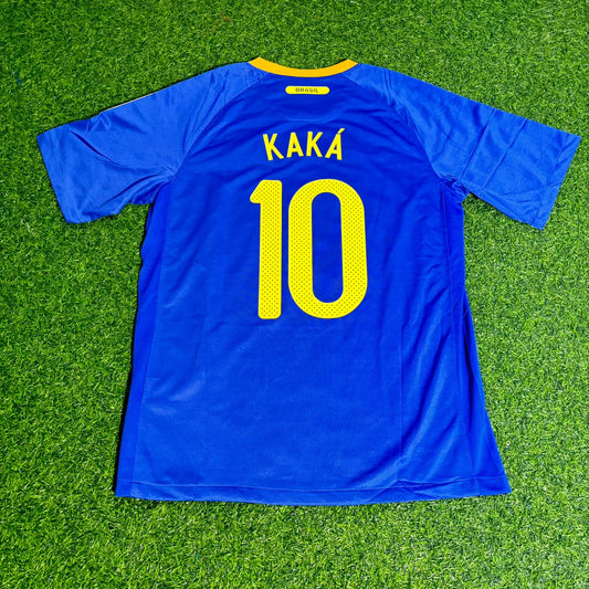 Brazil World Cup 2010 Kaka Leite Retro Blue Football Jersey