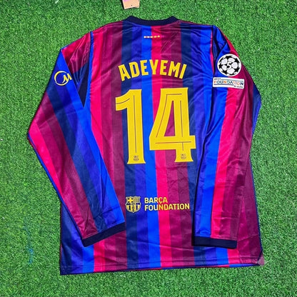 Karim Adeyemi #14 Barcelona 2027 Champions League Patch Home Long Sleeve Football Jersey