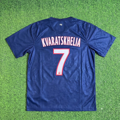 Khvicha Kvaratskhelia #7 PSG Home Blue Retro Football Jersey Trikot Maillot