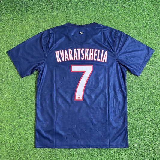 Khvicha Kvaratskhelia #7 PSG Home Blue Retro Football Jersey Trikot Maillot