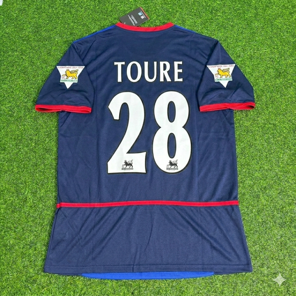 Kolo Touré 28- Arsenal 2002-2004 Black Blue o2 Retro Football Jersey Kit
