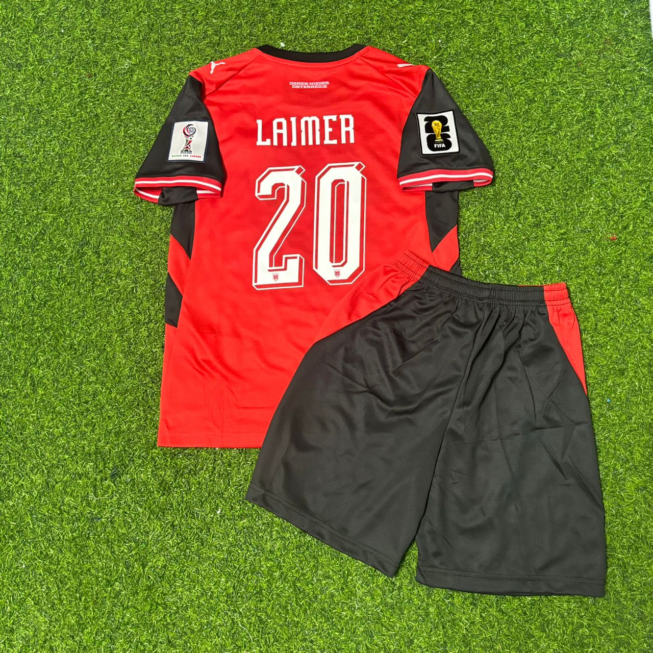 Austria World Cup 2026 Konrad Laimer #20 Kids Football Jersey
