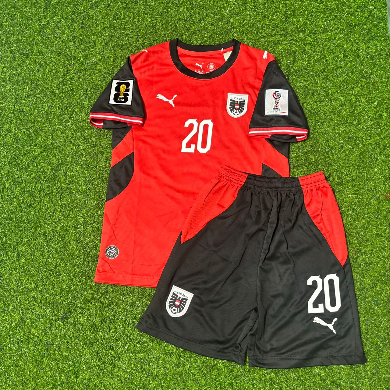 Austria World Cup 2026 Konrad Laimer #20 Kids Football Jersey