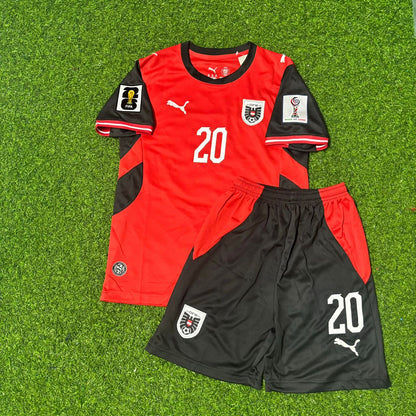 Austria World Cup 2026 Konrad Laimer #20 Kids Football Jersey