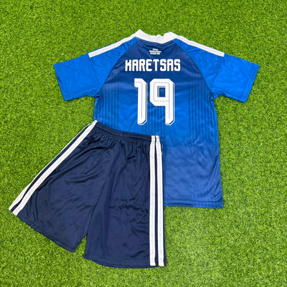 Konstantinos Karetsas Greece Kids 2026 Blue Football Jersey Kit