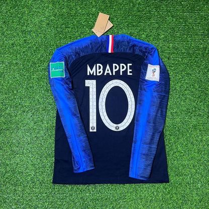 France World Cup 2018 Kylian Mbappé Final Long Sleeve Retro Football Jersey Kit