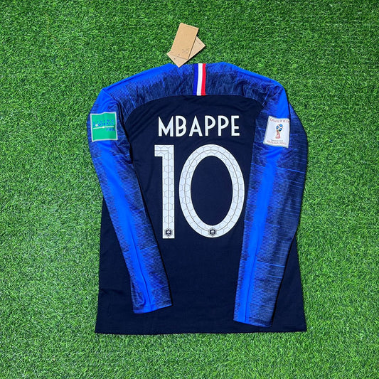 France World Cup 2018 Kylian Mbappé Final Long Sleeve Retro Football Jersey Kit