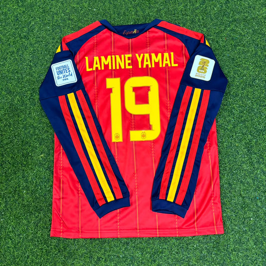 Spain World Cup 2026 Lamine Yamal Kids Home Long Sleeve Football Jersey
