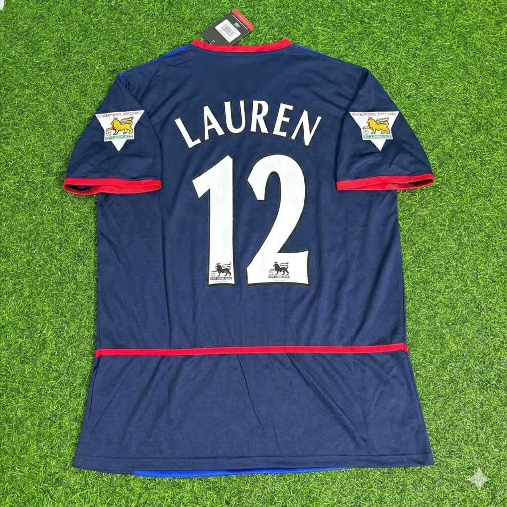 Lauren Etame Mayer 12- Arsenal 2002-2004 Black Blue o2 Retro Football Jersey Kit