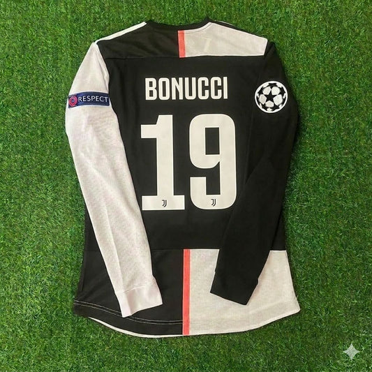 Leonardo Bonucci 19- Juventus Long Sleeve 2019 2020 Retro White Black Football Jersey