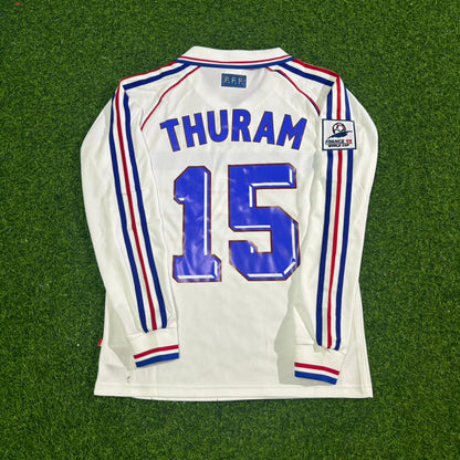 France World Cup 1998 Lilian Thuram #15 White Away Long Sleeve Retro Football Jersey