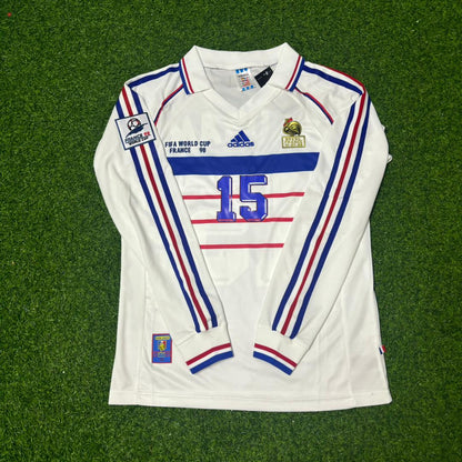 France World Cup 1998 Lilian Thuram #15 White Away Long Sleeve Retro Football Jersey