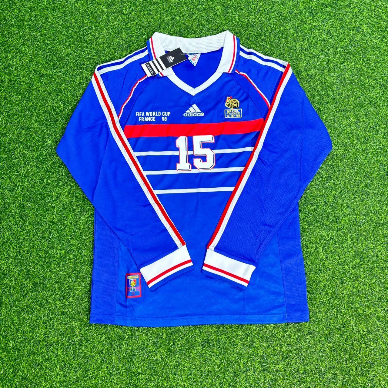France World Cup 1998 Lilian Thuram Retro Long Sleeve Football Jersey