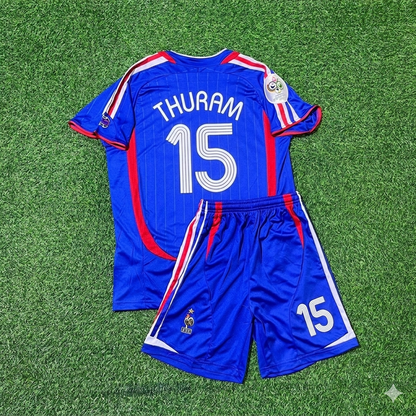 France World Cup 2006 Lilian Thuram #15 Kids Blue Retro Football Jersey Kit