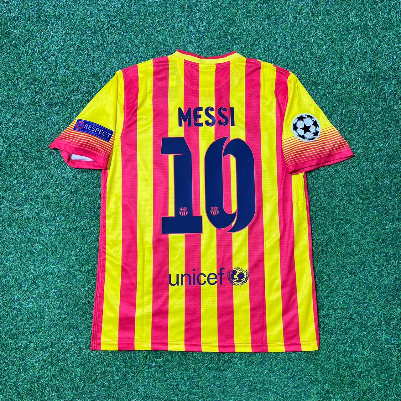 Barcelona Lionel Messi #10 2013-2014 Kinder Retro-Fußballtrikot Gelb Rot
