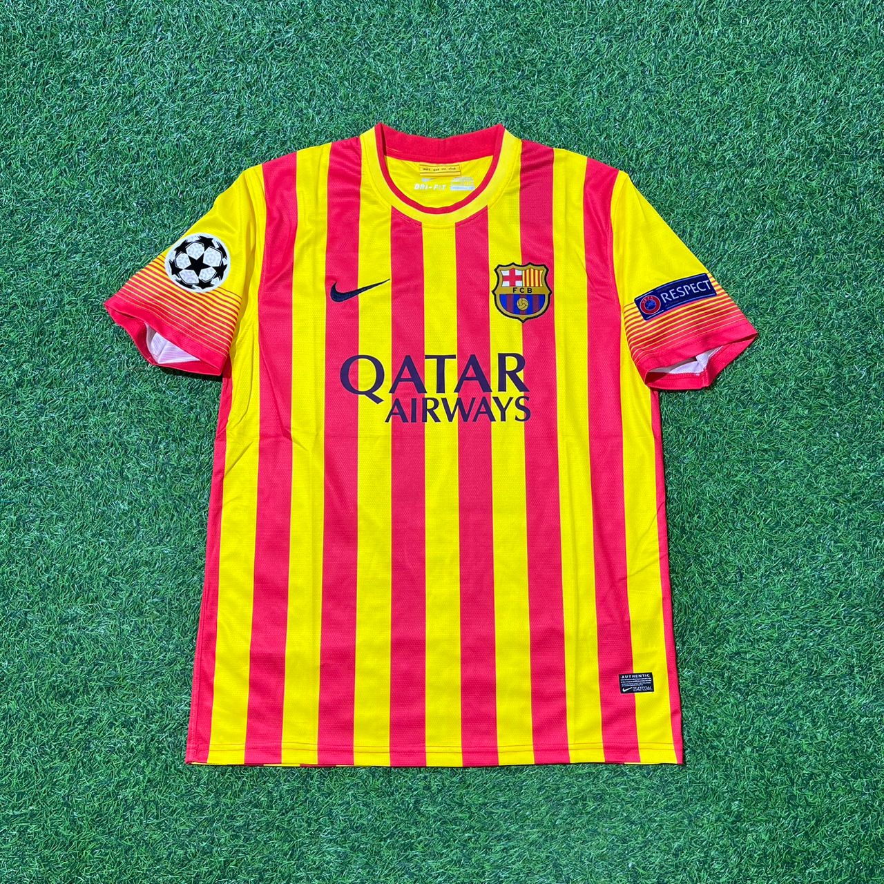 Barcelona Lionel Messi #10 2013-2014 Kinder Retro-Fußballtrikot Gelb Rot