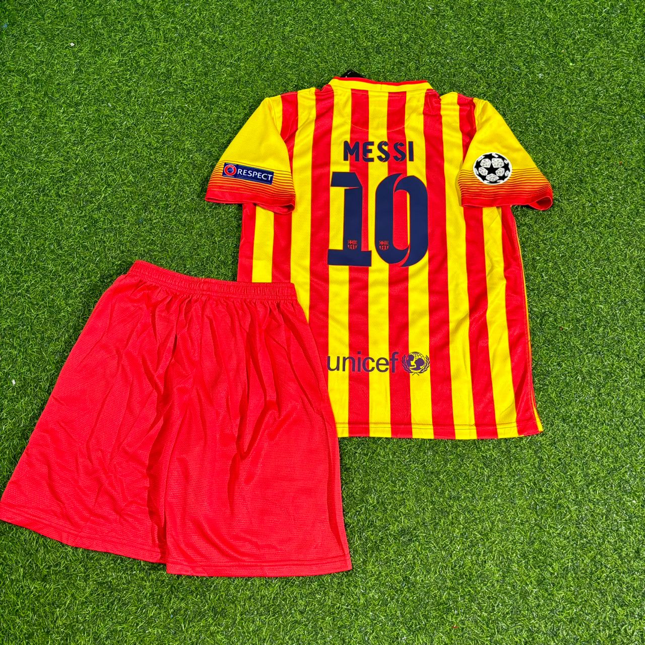 Barcelona Lionel Messi #10 2013-2014 Kinder Retro-Fußballtrikot Gelb Rot