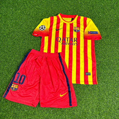 Barcelona Lionel Messi #10 2013-2014 Kinder Retro-Fußballtrikot Gelb Rot