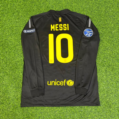 Lionel Messi Barcelona 2011/2012 Season Away Black Long Sleeve  Retro Football Jersey Kit