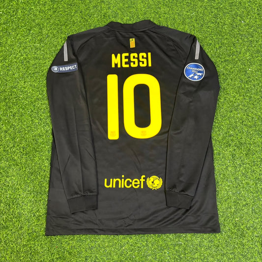 Lionel Messi Barcelona 2011/2012 Season Away Black Long Sleeve  Retro Football Jersey Kit