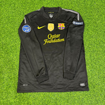 Lionel Messi Barcelona 2011/2012 Season Away Black Long Sleeve  Retro Football Jersey Kit
