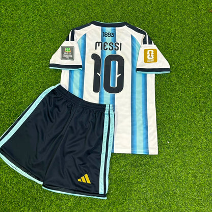 Argentina World Cup 2026 Lionel Messi #10 Home Kids Patch Football Jersey