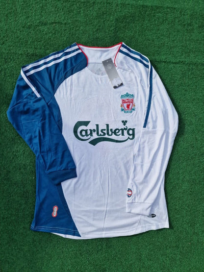 Liverpool 2007 White Blue Long Sleeve Retro Football Jersey