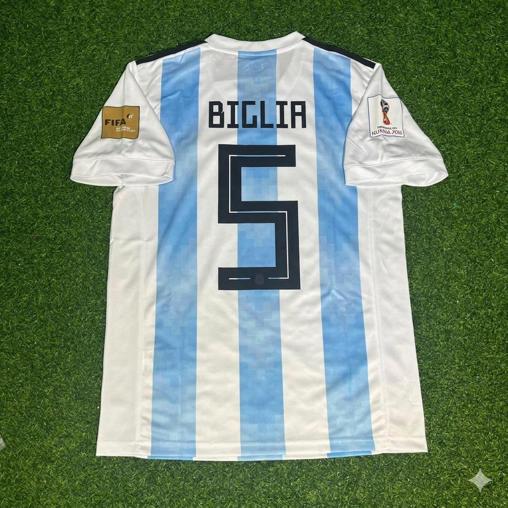 Argentina World Cup 2018 Lucas Biglia #5 Home Retro Football Jersey