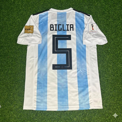 Argentina World Cup 2018 Lucas Biglia #5 Home Retro Football Jersey