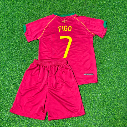 Portugal World Cup 2006 Luís Figo #7 Kids Football Jersey Kit