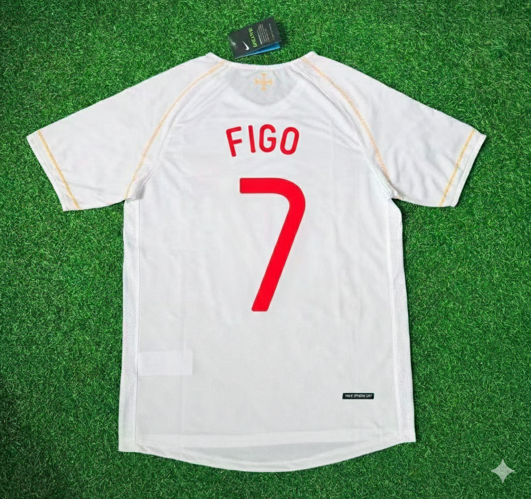 Luis Figo Portugal 2002 Retro White Debut Football Jersey Kit