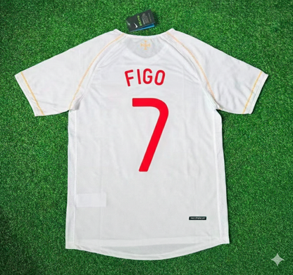 Luis Figo Portugal 2002 Retro White Debut Football Jersey Kit