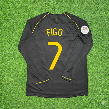 Portugal World Cup 2006 Luis Figo Long Sleeve Black Retro Football Jersey