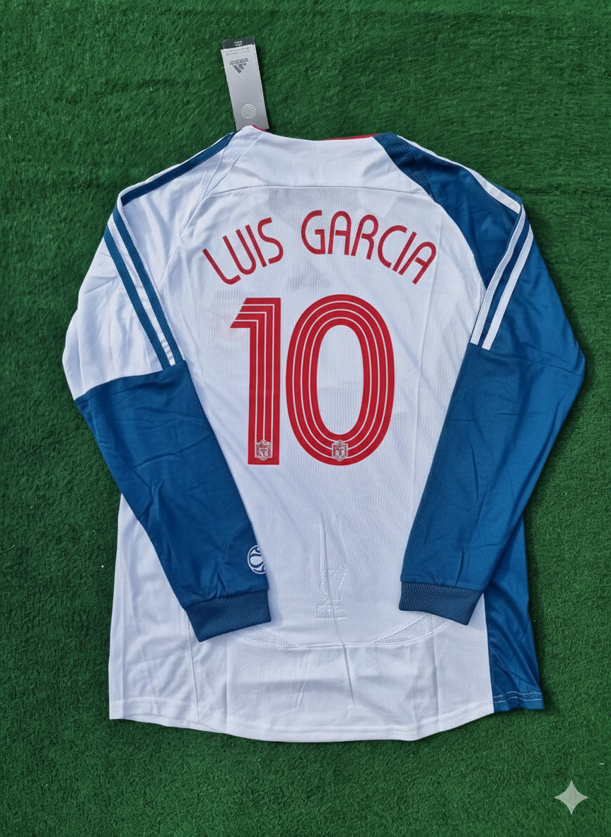 Luis Garcia Liverpool 2007 White Blue Long Sleeve Retro Football Jersey