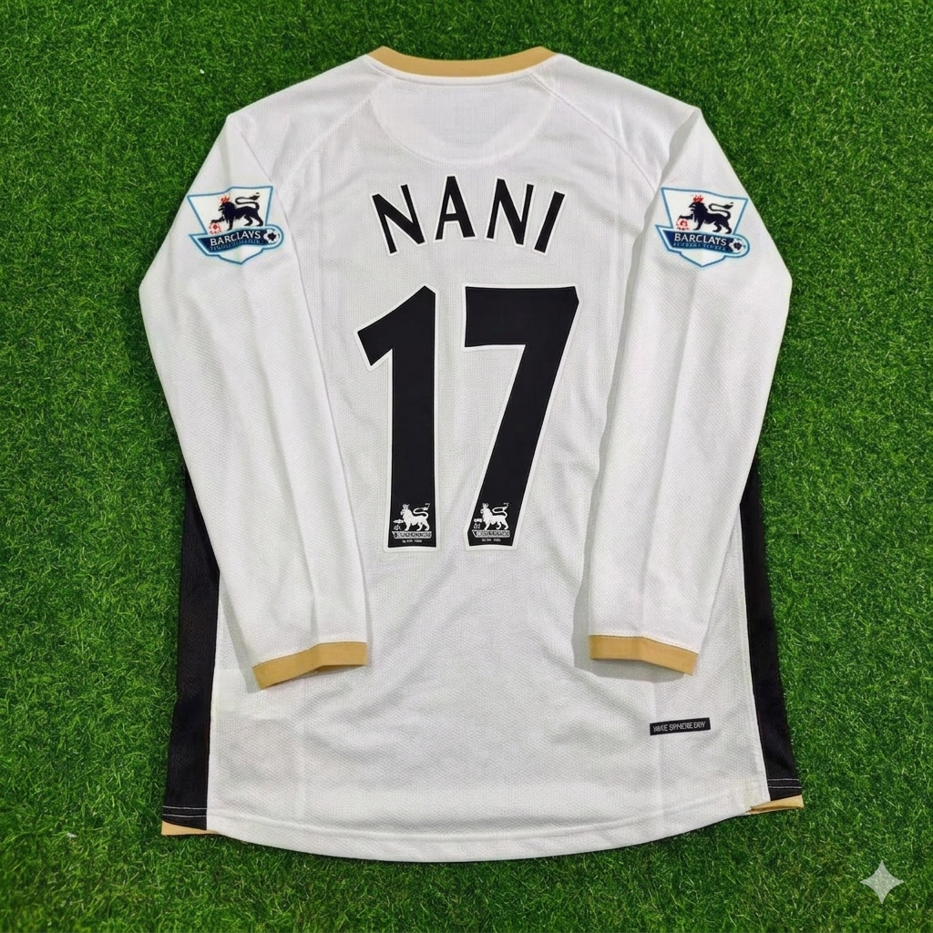 Luis Nani #17 Manchester United 2006-2007 White Retro Long Sleeve Football Jersey Kit
