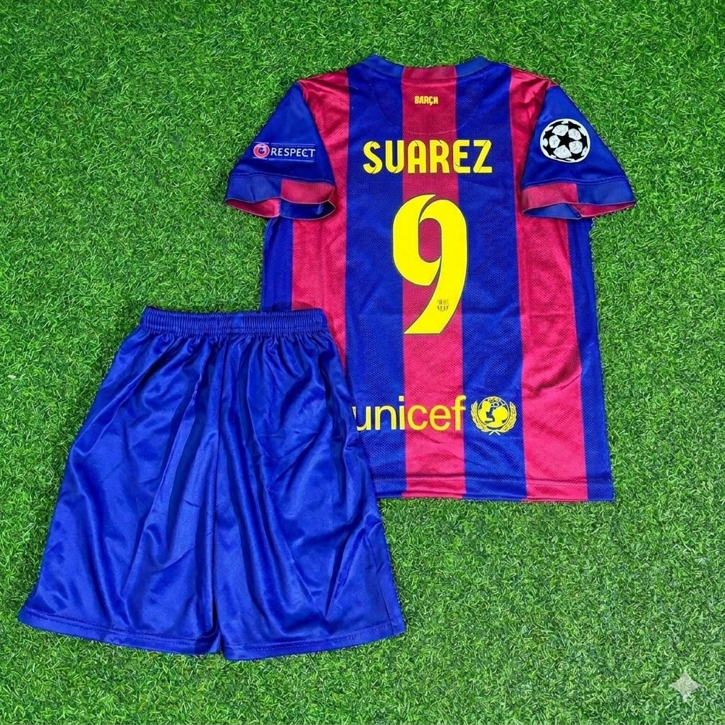 Luis Suárez #9 Barcelona 2015 Champions League Final Kids Retro Football Jersey