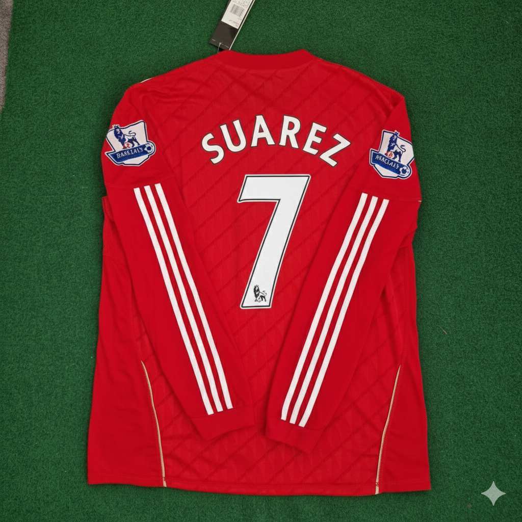 Luis Suarez Liverpool 2010 2012 Season Long Sleeves Red Retro Football Jersey