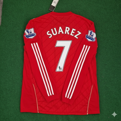 Luis Suarez Liverpool 2010 2012 Season Long Sleeves Red Retro Football Jersey