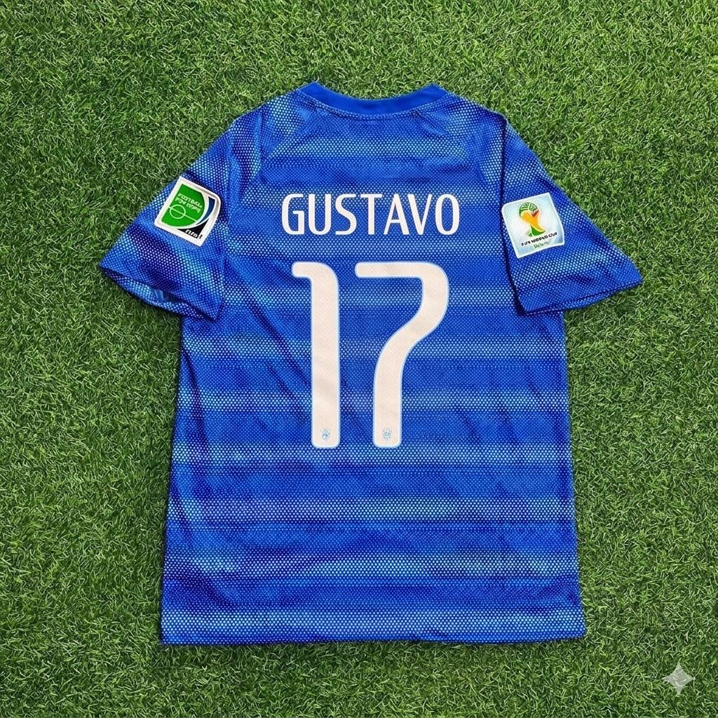 Luiz Gustavo 17- 2014 World Cup Retro Blue Football Jersey