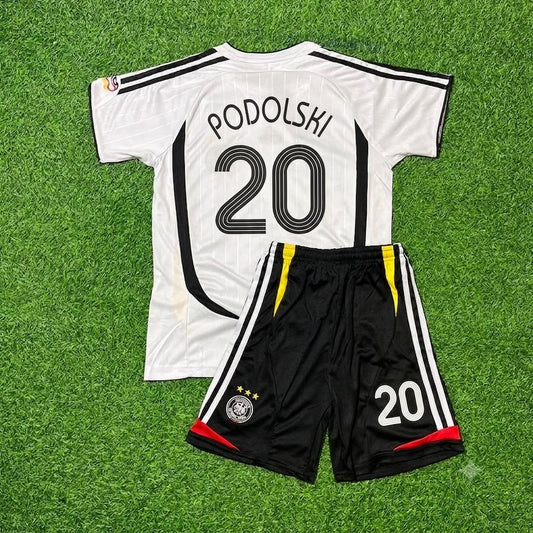 Germany World Cup 2006 Lukas Podolski Kids White Retro Football Jersey Kit