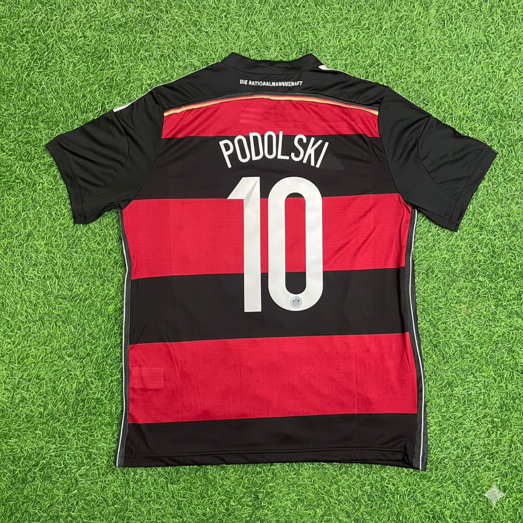 Germany World Cup 2014 Lukas Podolski Deutschland Brazil Black Red Retro Football Jersey
