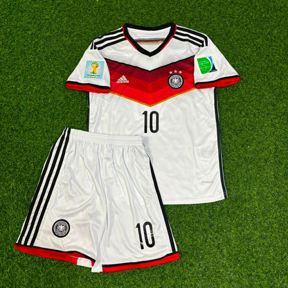 Germany World Cup 2014 Lukas Podolski Kids White Retro Football Jersey Kit