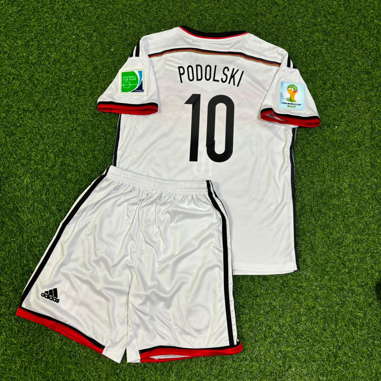 Germany World Cup 2014 Lukas Podolski Kids White Retro Football Jersey Kit