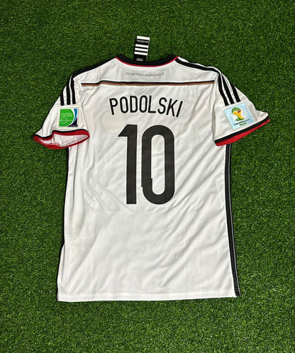 Germany World Cup 2014 Lukas Podolski - Deutschland White Retro Football Jersey Kit