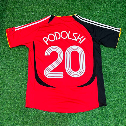Germany World Cup 2006 Lukas Podolski Away Red Black Retro Football Jersey