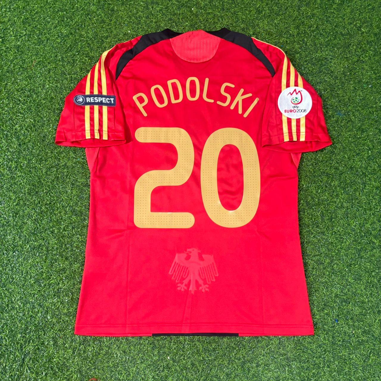 Germany EURO 2008 Lukas Podolski Away Red Retro Football Jersey Kit