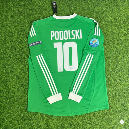 Germany EURO 2012 Lukas Podolski Long Sleeve Green Retro Football Jersey
