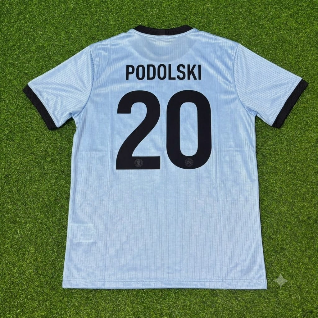 Lukas Podolski Germany 125th Year Special Clear Blue Retro Football Jersey Kit