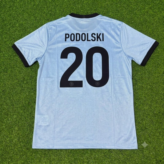 Lukas Podolski Germany 125th Year Special Clear Blue Retro Football Jersey Kit