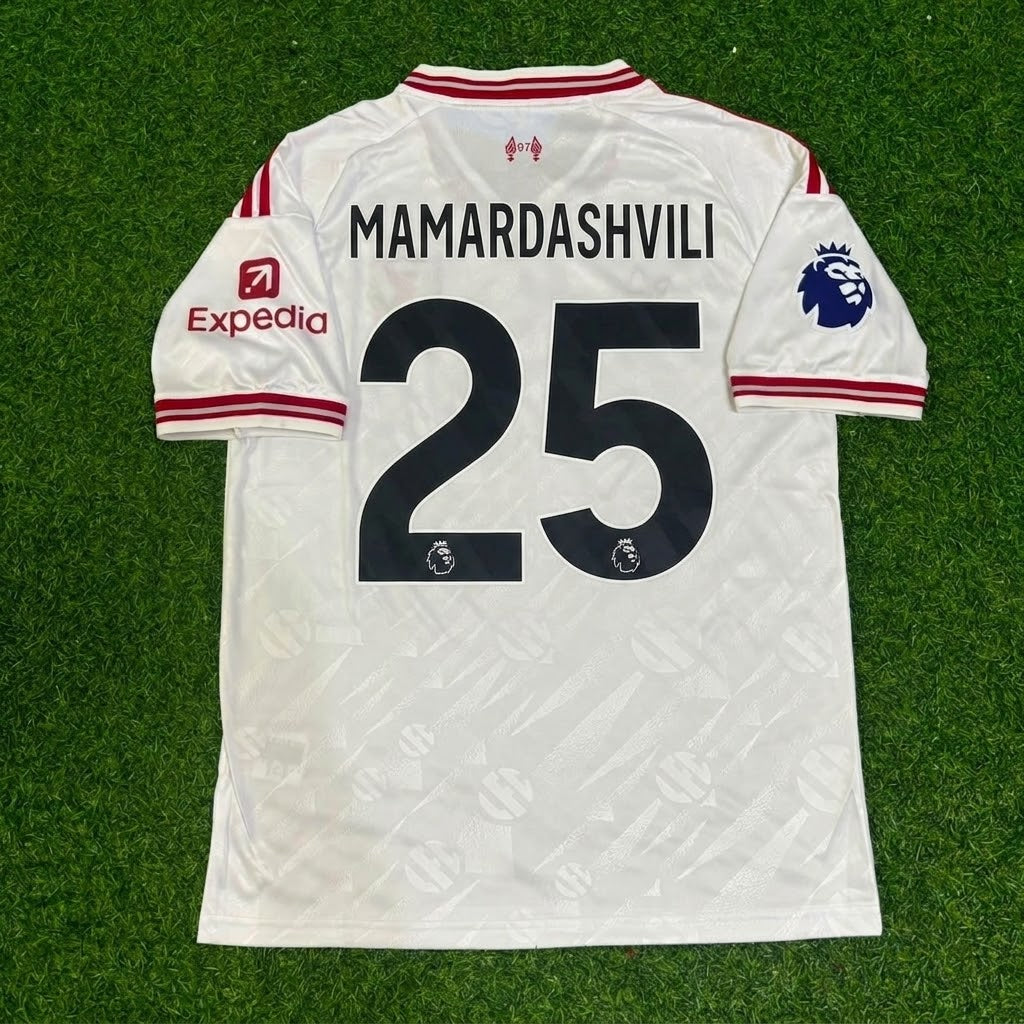 Giorgi Mamardashvili #25 Liverpool 2027 White Away Football Jersey